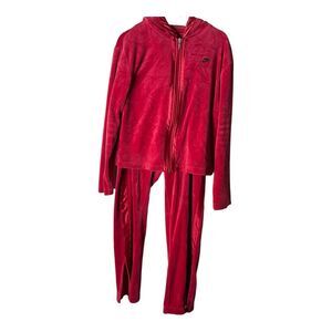 Y2K Nike RED Velour Tracksuit Size XLarge Full Zip Pockets Logo Vintage